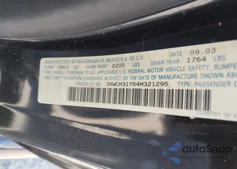 2004 Volkswagen New Beetle Gls z USA, uszkodzony, nr VIN 3VWCM31Y54M321295